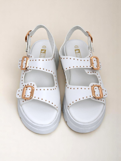 Royalfashion Sandales pour femmes à semelle épaisse avec strass Rocky Chic