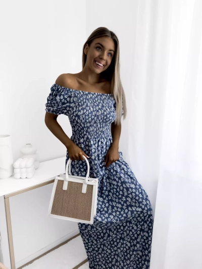 Robe longue à motif floral pour femme bleu - Vêtements
