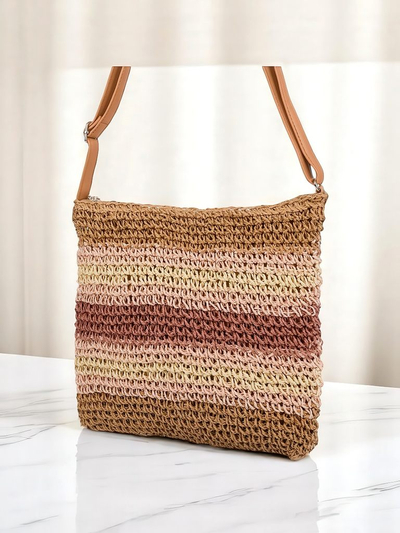Royalfashion Petit sac à main en paille pour femme Rayé Charm Mini