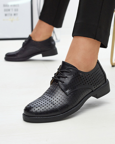 Demi-souliers ajourés en cuir écologique noir pour femmes Azedvo- Footwear