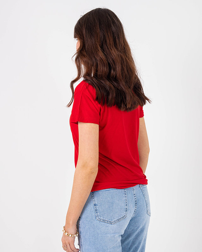 T-shirt femme rouge imprimé coloré et sequins - Vêtements