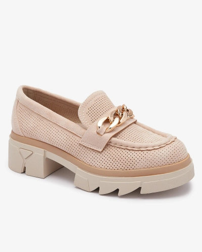 Mocassins en daim écologique avec décoration dorée en beige Zaffix- Footwear