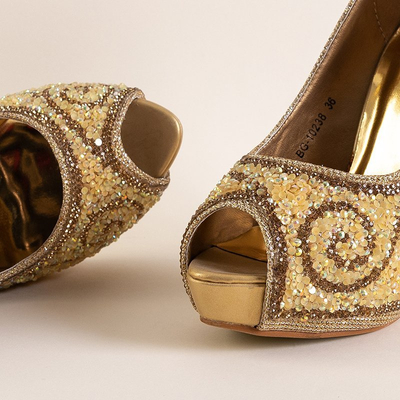 OUTLET Escarpins dorés brillants sur un talon aiguille Phaedra - Chaussures