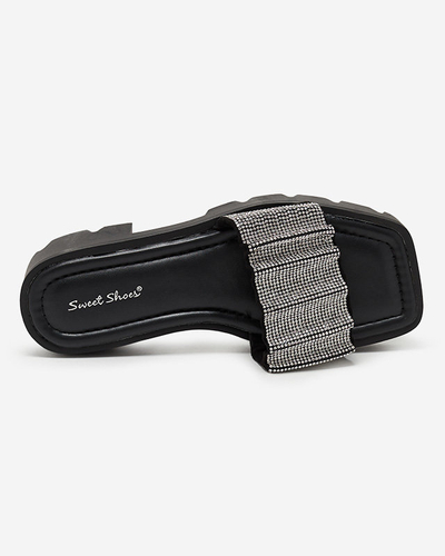 OUTLET Pantoufles noires pour femmes avec zircons cubiques Emkoy- Footwear