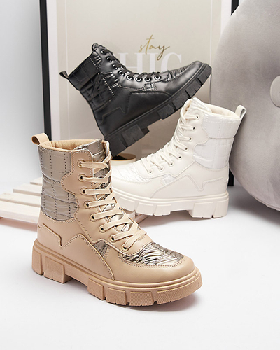 Calista Chaussures pour Femmes Bottines Plates Crème à la Mode