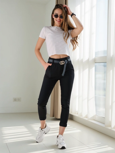 Pantalon skinny en viscose pour femmes Royalfashion avec une ceinture