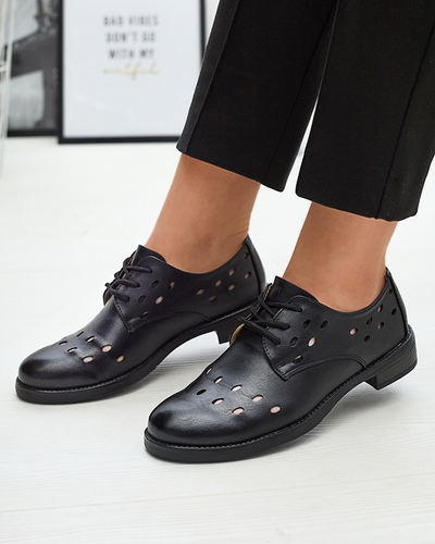 Demi-souliers en cuir écologique ajouré pour femmes en noir Selofso- Footwear