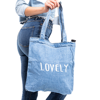 Sac à main en denim pour femme avec inscription Lovely - Accessoires