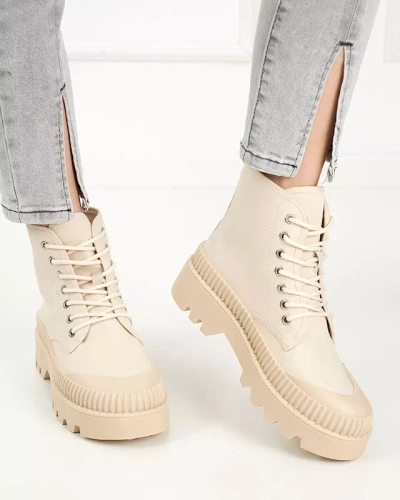 OUTLET Bottines femme crème à talon plat Roulle - Footwear