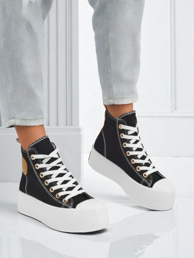Baskets pour femmes Callisto Nero sur plateforme, tissu, noires, été/automne