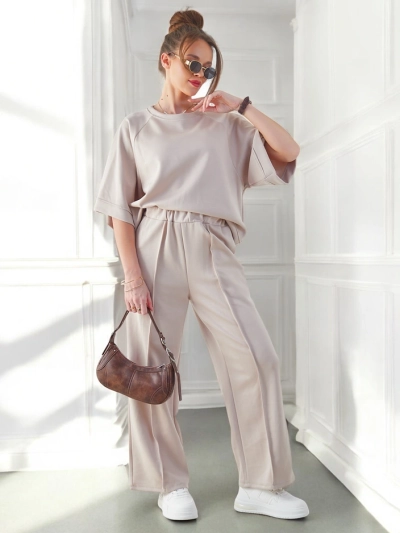 Ensemble Royalfashion pour femmes avec manches courtes et pantalons évasés