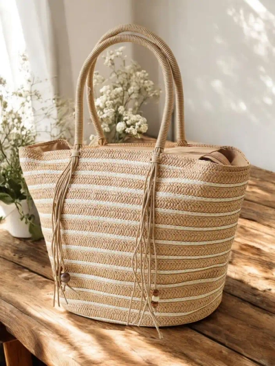 Royalfashion Grand sac à main en paille pour femmes