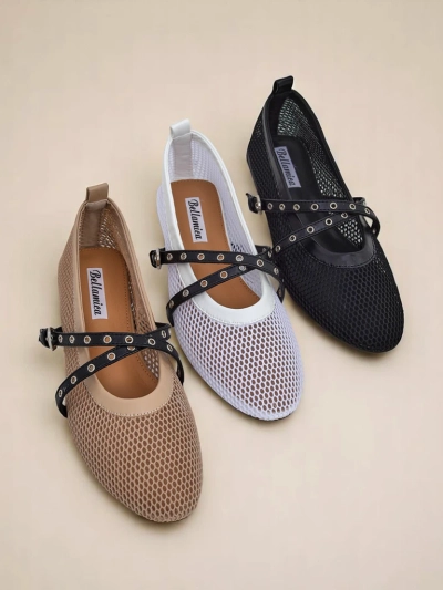 Ballerines Royalfashion Arethusa Nero en mesh à talon plat