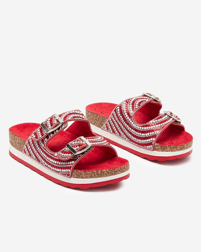 Chaussons femme avec zircons cubiques rouges Lalud-Shoes