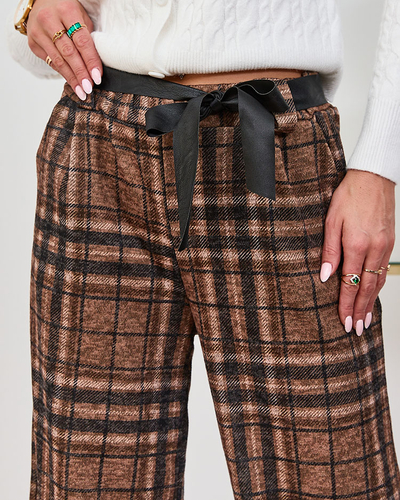 Royalfashion Pantalon large à carreaux pour femme Camel