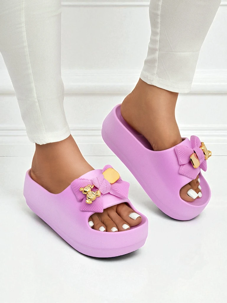 Royalfashion Tongs en caoutchouc pour femme avec nœud décoratif Alday