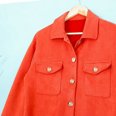 Veste chemise oversize femme en éco-daim rouge - Vêtements