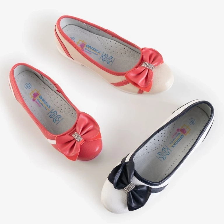 OUTLET Ballerines enfant rouges et blanches à nœud Portia - Chaussures