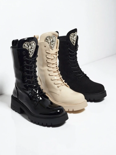 Bottines vernies à lacets pour femmes Emelune