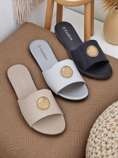 Royalfashion Claquettes plates pour femmes Golden Slip