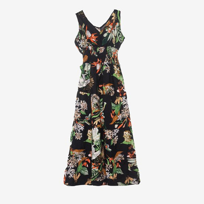 Robe longue noire à motif floral - Vêtements 1