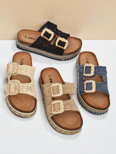 Royalfashion Mules pour femme avec boucles strass GlamCork