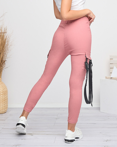 Pantalon cargo femme rose foncé avec ceinture - Vêtements