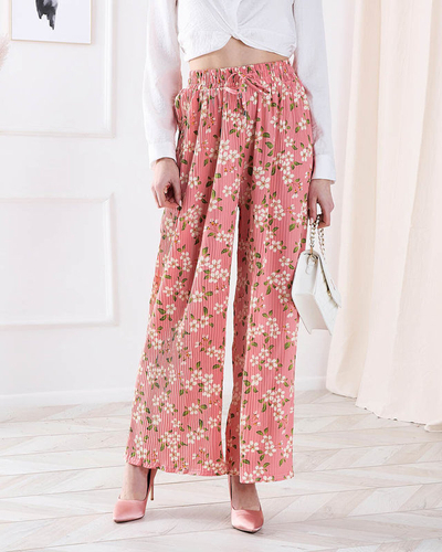 Pantalon en tissu rose à fleurs pour femme - Vêtements