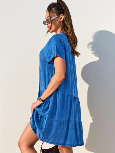 Robe de style tunique Royalfashion pour femme avec un col zippé, type denim