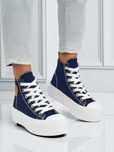 Adelina Capri Baskets pour Femmes Bleu Marine sur Plateforme Plate de 4,5 cm