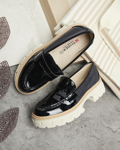 Mocassins laqués noirs pour femmes Mewira - Footwear