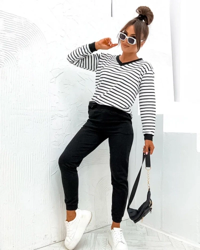Royalfashion Ensemble coton rayé pour femme