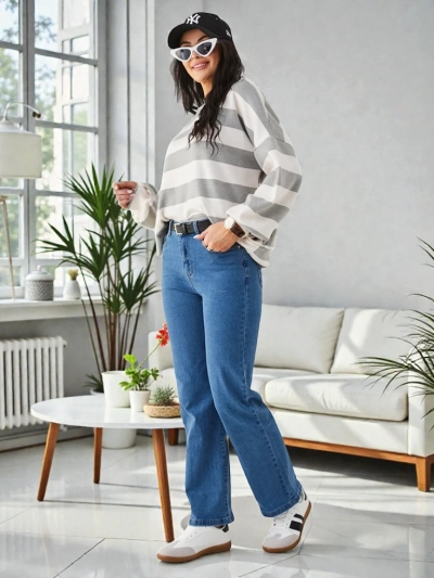 Jeans droits en coton Royalfashion pour femmes