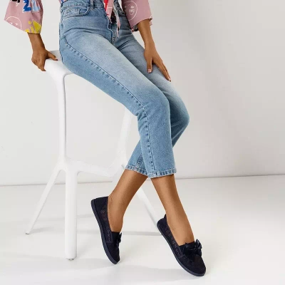 OUTLET Slip ajouré femme bleu marine à nœud Azaria - Chaussures