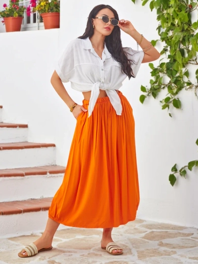 Jupe midi en viscose Royalfashion pour femmes légère d'été avec deux poches