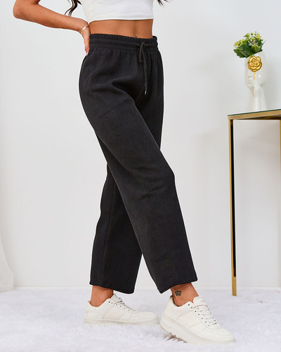 Royalfashion Pantalon pour femme en velours côtelé noir