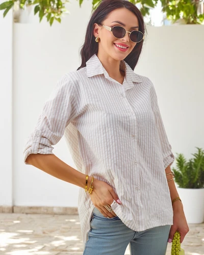 Chemise rayée en coton pour femmes Royalfashion avec un lien en bas