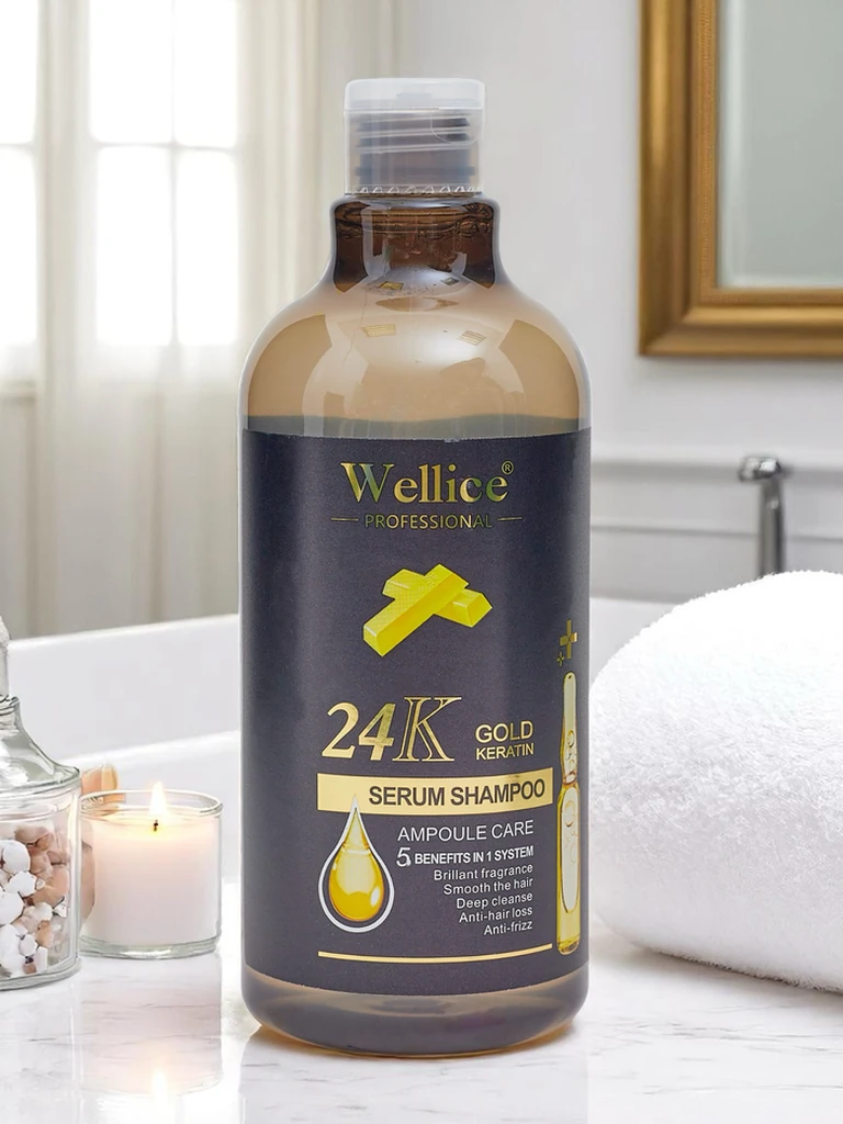 Shampoo professionnel pour cheveux à la kératine et à l'or 24K – Hydratation intensive et lissage des cheveux 5 en 1