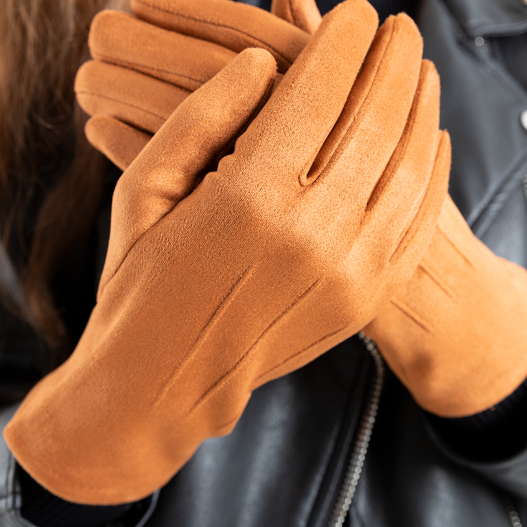 Gants femme en daim écologique marron - Accessoires