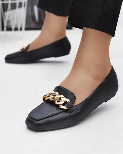 Mocassins noirs pour femme avec gaufrage et chaîne sur le bout - Shoes