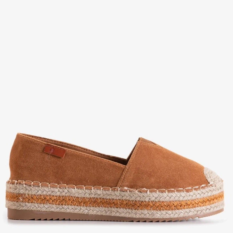 OUTLET Espadrilles femme marron clair en éco-daim sur la plateforme Ceresa - Chaussures