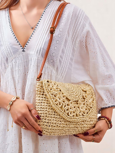 Royalfashion Petit sac à main en paille pour femme Sunny Stripes Mini