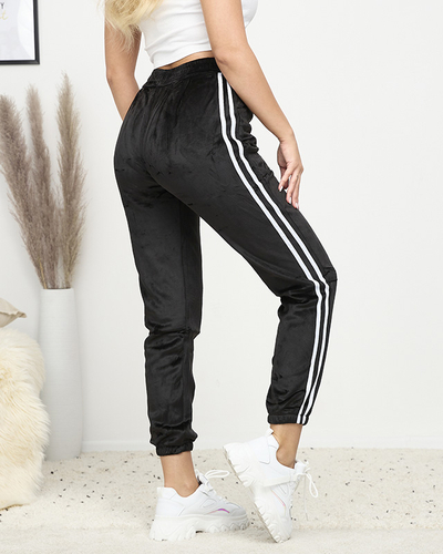 Pantalon de survêtement en velours noir à rayures pour femme - Vêtements