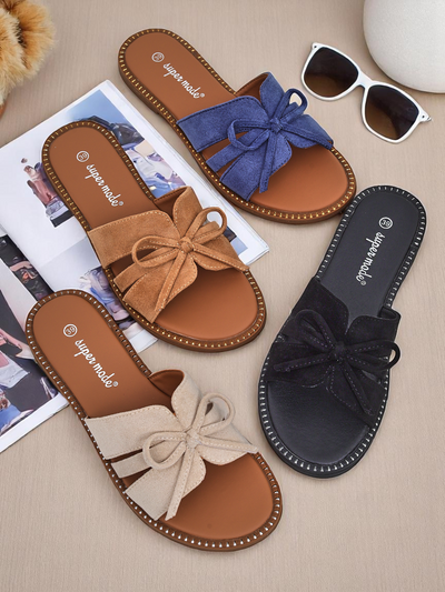 Royalfashion Sandales plates pour femme avec nœud Gerber