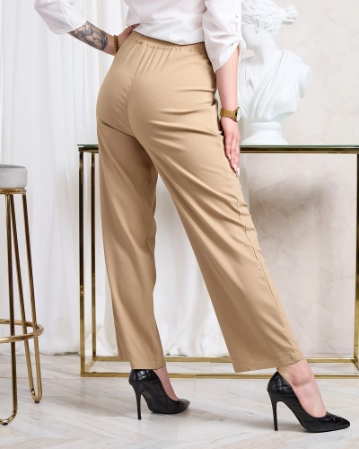 Royalfashion Pantalon large en tissu pour femme marron clair