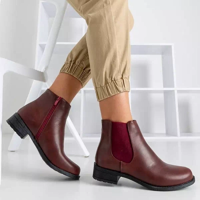 OUTLET Chelsea boots femme bordeaux à talons plats Timea - Chaussures