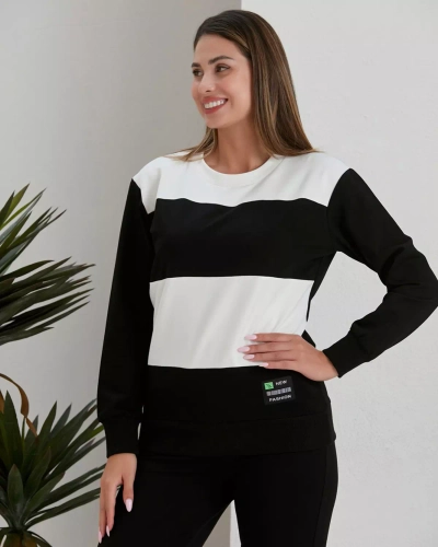 Royalfashion Ensemble de sweatshirt rayé noir pour femme