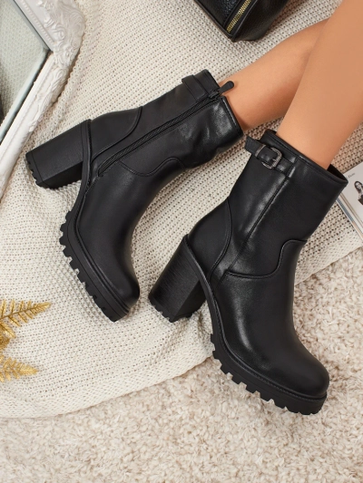 Bottines femme en cuir écologique à talons épais Sylvarra