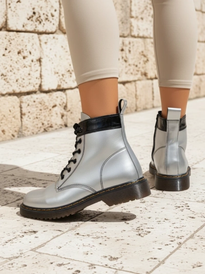 Bottines argentées pour femmes Celestina Eco Cuir Verni avec fermeture éclair