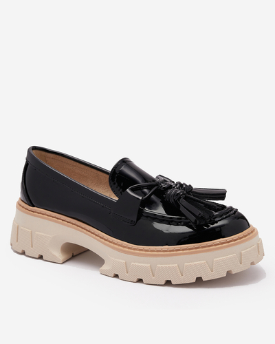 Mocassins laqués noirs à glands pour femme Kaipo- Footwear